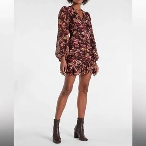 Express Floral Print Faux Wrap Ruffle Mini Dress S NWT